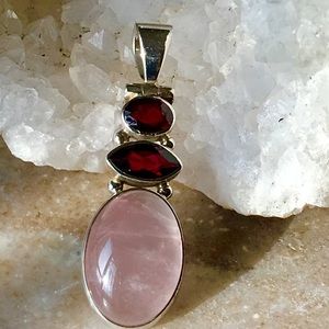 Sterling Silver Rose Quartz and Garnet Pendant